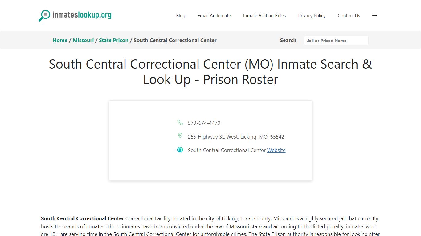 South Central Correctional Center (MO) Inmate Search & Look Up - Prison ...